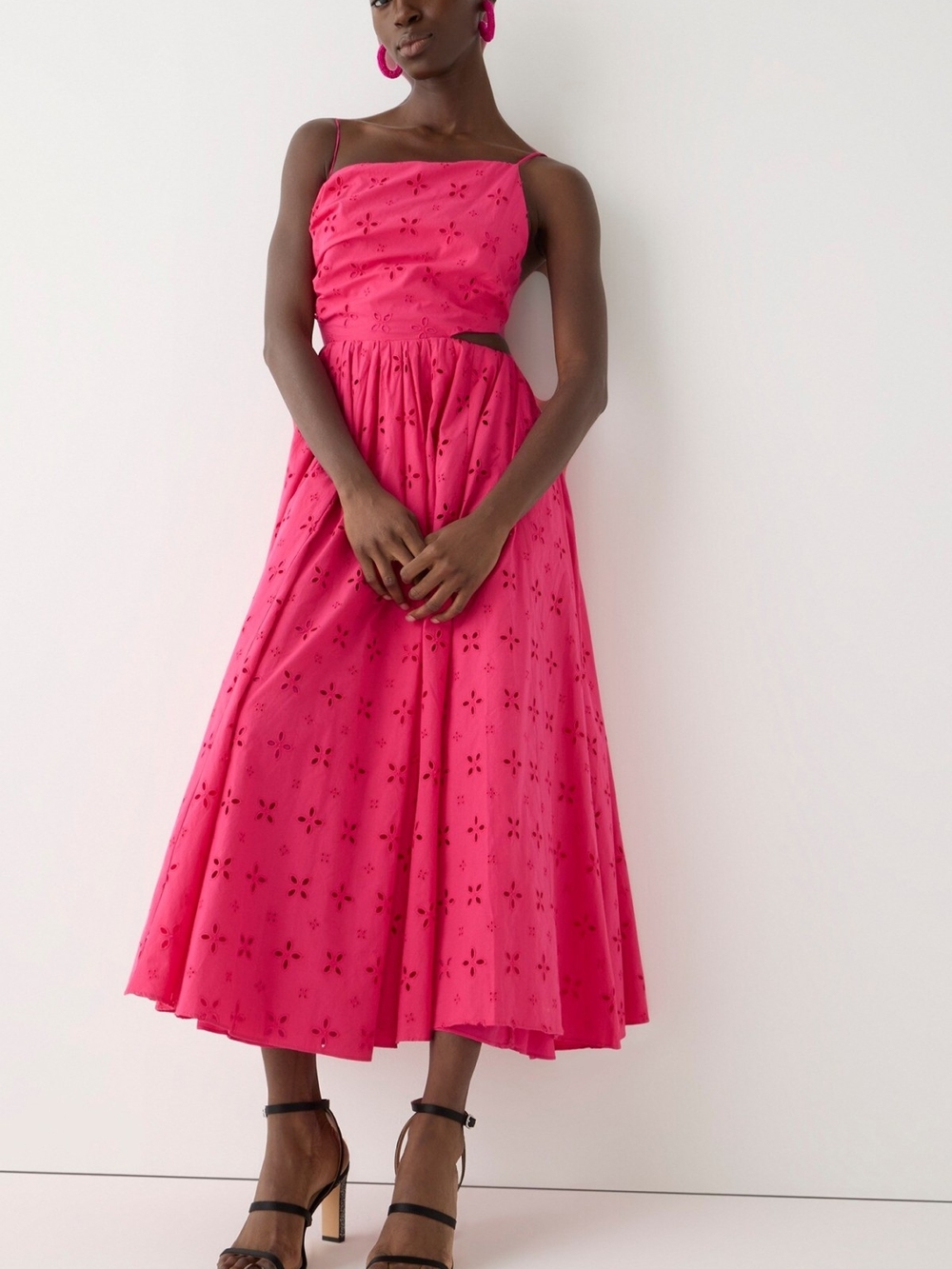 J. Crew Hot Pink Eyelet Midi Dress with Strappy Back